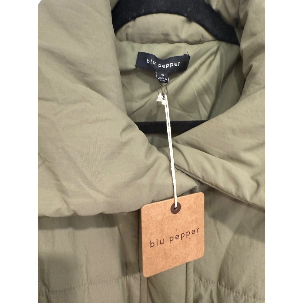 Olive Puffer Jacket Funnel Neck Cinched Waist Coat NWT Small - Picture 2 of 5